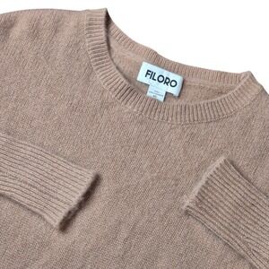 Filoro Women's XS 100% Cashmere‎ Sweater Tan Crew Neck Soft Pockets Minimalist